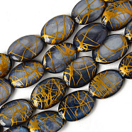 Natural Freshwater Shell Beads Strands, Dyed and Drawbench, Oval, Prussian Blue, 17~18x12~13x4~5mm, Hole: 0.6mm, about 22pcs/strand, 14.96 inch(38cm)(SHEL-N026-90)