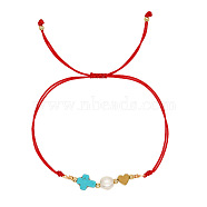 Synthetic Blue Turquoise & Shell Pearl Braided Bead Bracelets, Adjustable Cross & Heart Cord Bracelets for Women Men(EM9604)