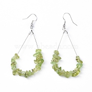 Dangle Earrings, with Natural Peridot Chips, Platinum Plated Brass Earring Hooks and teardrop, Pendants, 71~75mm, Pendant: 53.5~59mm, Pin: 0.5mm(EJEW-E255-B17)