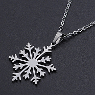 201 Stainless Steel Pendants Necklaces, with Cable Chains and Lobster Claw Clasps, Snowflake, Stainless Steel Color, 17.71 inch(45cm), 1.5mm(NJEW-S105-JN723-45-1)