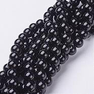 Natural Black Onyx Round Beads Strands, Grade A, Dyed, 8mm, Hole: 1mm, about 48~52pcs/strand, 15~15.5 inch(GSR8mmC097)
