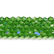 Transparent Electroplate Glass Beads Strands, AB Color Plated, Faceted, Bicone, Lime Green, 2.9~3.3x2.5mm, Hole: 0.7mm, about 145~150pcs/strand, 16.34~16.54 inch(41.5~42cm)(EGLA-A039-T2mm-L03)