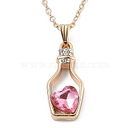Alloy Resin Pendant Necklaces, with Cable Chains, Bottle with Heart, Light Gold, Pink, 16.73 inch(42.5cm)(NJEW-B0003-06LG)