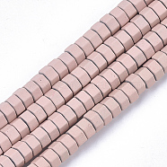 Spray Painted Non-magnetic Synthetic Hematite Beads Strands, Matte Style, Hexagon, Misty Rose, 3x6x5mm, Hole: 0.7mm, about 125pcs/strand, 16.1 inch(G-T116-27-01)