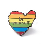 Rainbow Color Pride Flag Heart with Word Be Yourself Enamel Pin, Gunmetal Alloy Brooch for Backpack Clothes, Colorful, 24x26x1.5mm(JEWB-G019-15B)