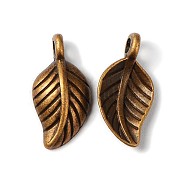 Tibetan Style Alloy Pendants, Leaf, Cadmium Free & Nickel Free & Lead Free, Antique Bronze, 14x7x2.5mm, Hole: 1.5mm(TIBEP-S191-AB-NR)