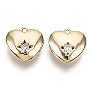 Brass Micro Cubic Zirconia Charms, Nickel Free, Real 18K Gold Plated, Heart, Clear, 9x9x3mm, Hole: 0.8mm(KK-N231-125-NF)