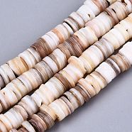 Natural Freshwater Shell Beads Strands, Heishi Beads, Flat Round/Disc, BurlyWood, 6~7x0.5~3mm, Hole: 1mm, about 195~205pcs/strand, 15.35 inch(39cm)(X-SHEL-N026-94A-01)