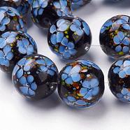 Handmade Inner Flower Lampwork Beads Strands, Round, Cornflower Blue, 19~20mm, Hole: 2.5mm, 18pcs/strand, 12.99 inch(LAMP-L072-D05)