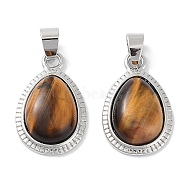 Natural Tiger Eye Pendants, Teardrop Charms with Rack Plating Brass Findings, Cadmium Free & Lead Free, 23x14.5x6mm, Hole: 4x6mm.(G-M405-05P-04)