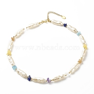 ABS Imitation Pearl & Natural Mixed Gemstone Chips Beaded Necklace for Women, 16.69 inch(42.4cm)(NJEW-JN03919)