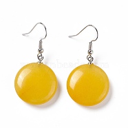 Natural Jade Flat Round Dangle Earrings, Platinum Brass Jewelry for Women, 42mm, Pin: 0.7mm(EJEW-D188-03P-08)