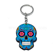 Plastic Pendant Keychain, with Iron Key Rings, Skull, Dodger Blue, Pendant: 5.7x4cm(SKUL-PW0002-060F)