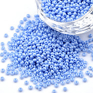 12/0 Czech Opaque Glass Seed Beads, Lustered, Round, Light Blue, 2x1mm, Hole: 0.7mm, about 500g/bag(SEED-N004-003C-27)