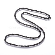 304 Stainless Steel Box Chain Necklaces, with Lobster Claw Clasp, Gunmetal, 23.62 inch(60cm), 3.5mm(NJEW-P250-02B-01)