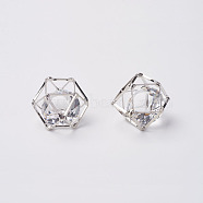 Brass Hollow Polygon Beads, with Floating Glass Beads Inside, Platinum, 16x20x17mm(KK-M092-A-P)
