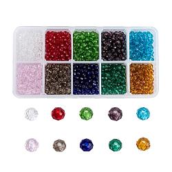Glass Beads, Faceted, Rondelle, Mixed Color, 4x3mm, Hole: 0.4mm, 10 colors, 200pcs/color, 2000pcs/box(EGLA-JP0002-01A-4mm)
