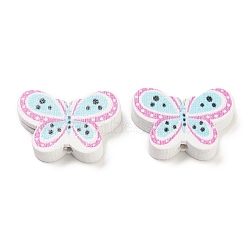 Spray Painted Natural Wood Beads, Printed Butterfly Beads, Pink, 15x21.5x4.5mm, Hole: 1.8mm(WOOD-C003-03B)