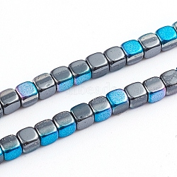 Electroplated Non-magnetic Synthetic Hematite Beads Strands, Half Plated, Cube, Multi-color Plated, 3x3x3mm, Hole: 1mm, about 132pcs/strand, 15.94 inch(40.5cm)(G-L562-04A)