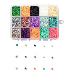 375G 15 Colors 12/0 Grade A Round Glass Seed Beads, Baking Paint, Mixed Color, 2.3x1.5mm, Hole: 1mm, 25g/color, about 40000pcs/box(SEED-JP0011-09-2mm)