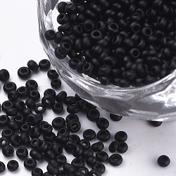 Opaque Glass Seed Beads, Frosted Style, Round, Black, 2~2.3x1.5mm, Hole: 0.8mm, about 30000pcs/bag, about 450g/bag(SEED-Q025-2mm-K06)