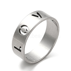 201 Stainless Steel Finger Rings, Hollow Out Word Love Wide Band Rings for Women, Stainless Steel Color, US Size 7 1/4(17.5mm), 6.5mm(RJEW-G278-23P)
