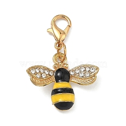 Bee Alloy Enamel Pendants Decorations, with Zinc Alloy Lobster Claw Clasps and Iron Open Jump Rings, Yellow, 33mm(HJEW-PH01427-02)