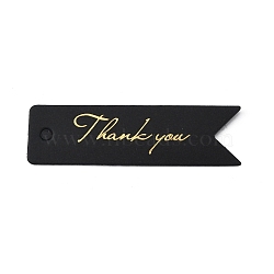 100Pcs Cardboard Paper Gift Tags, Rectangle with Gold Stamping Word Thank You, Black, 2x7x0.05cm, Hole: 4mm(CDIS-TAC0007-05A)