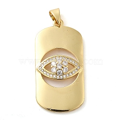 Real 18K Gold Plated Brass Clear Cubic Zirconia Pendants, Rectangle with Evil Eye, Clear, 32.5x16x4mm, Hole: 5x3.5mm(KK-A198-18G)