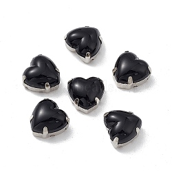 Heart Sew On Rhinestones, Smooth Face Taiwan Acrylic Rhinestone, Multi-Strand Links, with Platinum Tone Brass Prong Settings, Black, 10x10x7mm, Hole: 1mm(OACR-E012-01P-06)