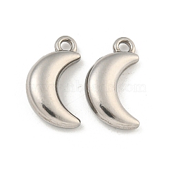 Non-Tarnish 304 Stainless Steel Charms, Moon Charm, Stainless Steel Color, 14.5x8x3.5mm, Hole: 1.5mm(STAS-I307-537P)