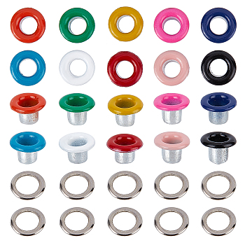 200 Sets 10 Colors Iron Grommet Eyelet Findings, with Washers, for Bag Repair Replacement Pack, Mixed Color, 0.6x0.4cm, Inner Diameter: 0.3cm, 20 sets/color