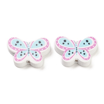 Spray Painted Natural Wood Beads, Printed Butterfly Beads, Pink, 15x21.5x4.5mm, Hole: 1.8mm
