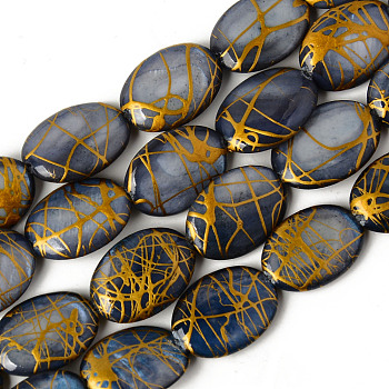 Natural Freshwater Shell Beads Strands, Dyed and Drawbench, Oval, Prussian Blue, 17~18x12~13x4~5mm, Hole: 0.6mm, about 22pcs/strand, 14.96 inch(38cm)