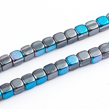 Electroplated Non-magnetic Synthetic Hematite Beads Strands, Half Plated, Cube, Multi-color Plated, 3x3x3mm, Hole: 1mm, about 132pcs/strand, 15.94 inch(40.5cm)