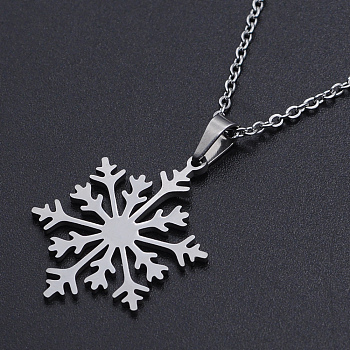 201 Stainless Steel Pendants Necklaces, with Cable Chains and Lobster Claw Clasps, Snowflake, Stainless Steel Color, 17.71 inch(45cm), 1.5mm