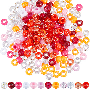 1200 Pcs 12 Colors Transparent Plastic Beads, Barrel, Mixed Color, 9x6mm, Hole: 3.8mm, 100pcs/color