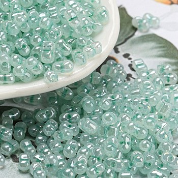 Ceylon Glass Seed Beads, Peanut, Turquoise, 4~4.5x2~2.5x2~2.5mm, Hole: 0.8~0.9mm, about 10000pcs/pound