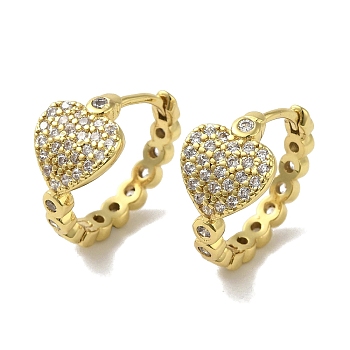 Rack Plating Brass Micro Pave Cubic Zirconia Clip-on Earrings, Long-Lasting Plated, Lead Free & Cadmium Free, Heart, Real 18K Gold Plated, 17.5x9.5mm