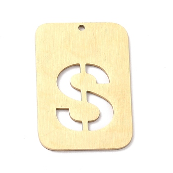 Ion Plating(IP) 304 Stainless Steel Pendants, Rectangle with Alphabet, Hollow, Letter.S, 32x22x1mm, Hole: 1.5mm
