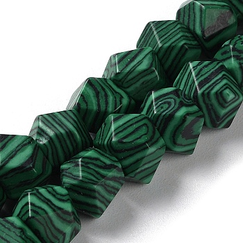 Synthetic Malachite Dyed Star Cut Round Beads Strands, Faceted, 7~8.5x7~8.5x7~8.5mm, Hole: 1.2mm, about 25~26pcs/strand, 8.39''~8.62''(21.3~21.9cm)