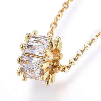 304 Stainless Steel Pendant Necklaces, with Cubic Zirconia, Real 18K Gold Plated, 17.71 inch(45cm), Pendant: 11x6.5mm
