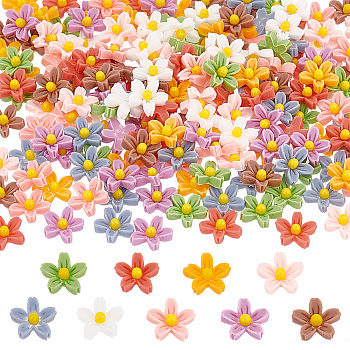 Elite 180Pcs 9 Colors Flower Opaque Resin Cabochons, for Jewelry Making, Mixed Color, 7x7.5x2mm, 20pcs/color