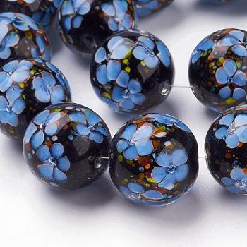 Handmade Inner Flower Lampwork Beads Strands, Round, Cornflower Blue, 19~20mm, Hole: 2.5mm, 18pcs/strand, 12.99 inch