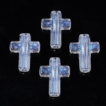 Transparent Acrylic Beads, Glitter Powder, Cross, Clear, 15.5x12x4mm, Hole: 2mm, about 1380pcs/500g