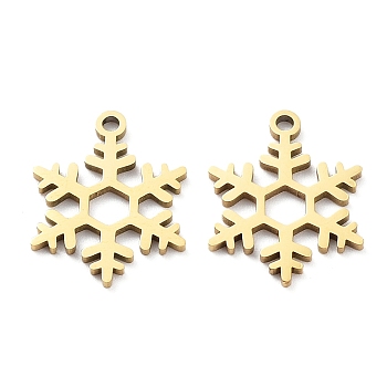Ion Plating(IP) 316L Surgical Stainless Steel Pendants, Snowflake Charm, Real 18K Gold Plated, 17x13x1mm, Hole: 1.2mm
