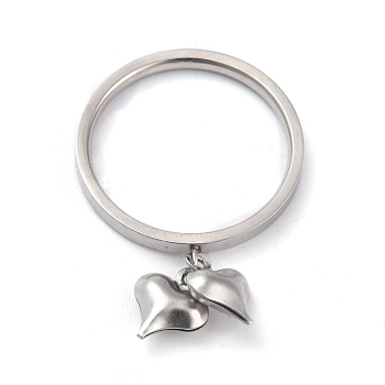 Dual-use Items, 304 Stainless Steel Finger Rings or Pendants, Heart, Stainless Steel Color, US Size 5~9(15.7~18.9mm)