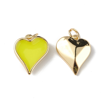 Eco-Friendly Rack Plating Brass Enamel Pendants, Lead Free & Cadmium Free, Long-Lasting Plated, Heart Charm, Real 18K Gold Plated, Yellow, 16.5x14x5mm, Hole: 3.5mm
