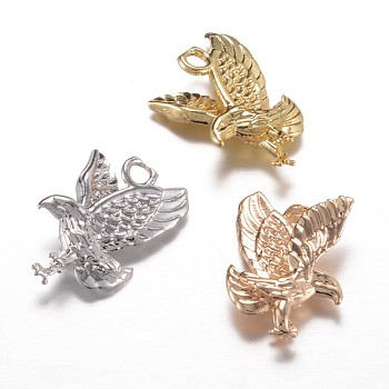 Long-Lasting Plated Brass Charms, Eagle, Cadmium Free & Lead Free, Mixed Color, 15x11x5mm, Hole: 1.5mm