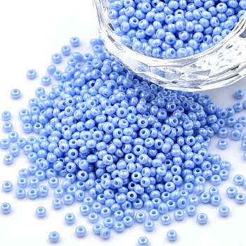12/0 Czech Opaque Glass Seed Beads, Lustered, Round, Light Blue, 2x1mm, Hole: 0.7mm, about 500g/bag